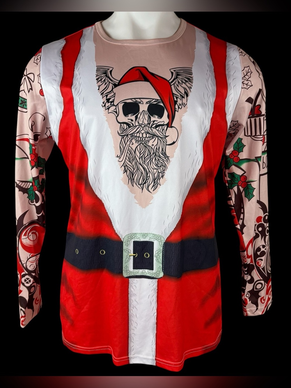 UGLY CHRISTMAS Bad Santa Men's XXL Tattoo Arm Chest Shirt Top (905)